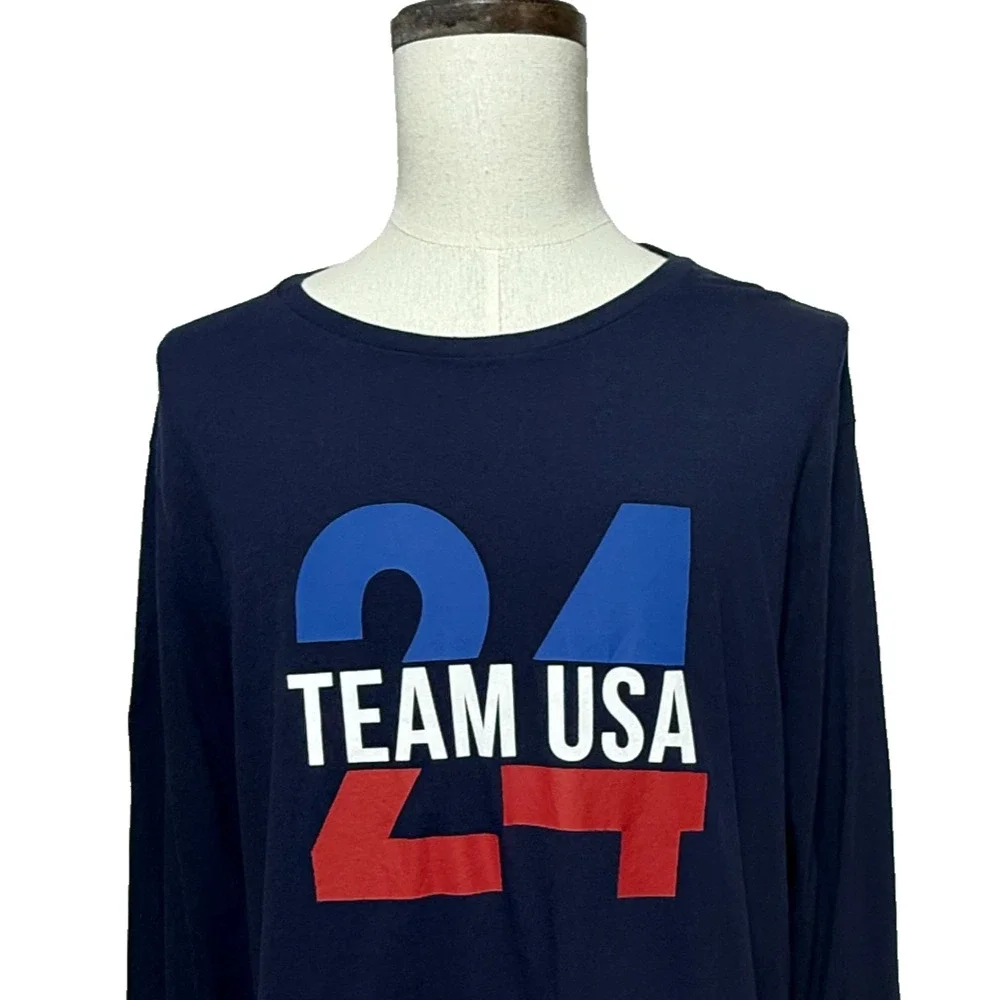 Polo Ralph Lauren T Shirt Mens XL Blue Red Team USA 24 Long Sleeve Graphic Print